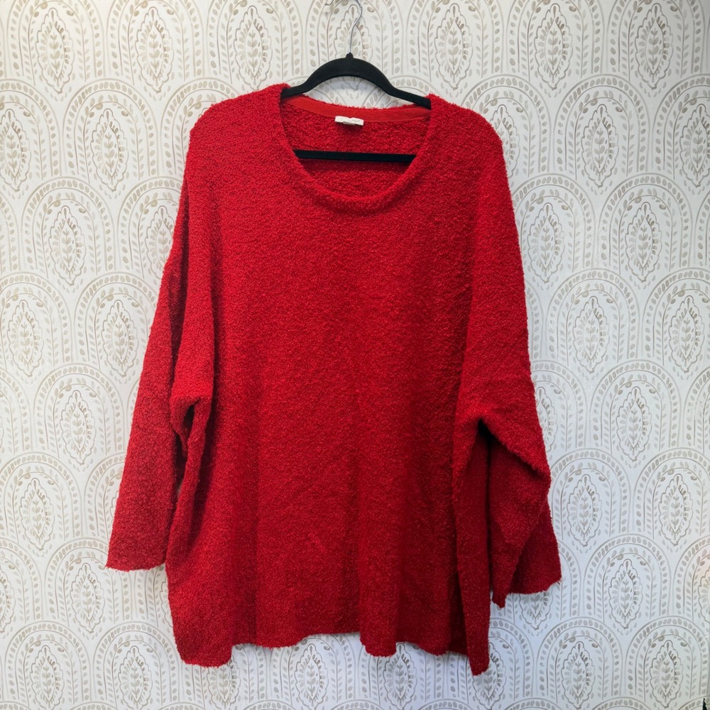 Pure Jill Sweater Women 3X Red Boucle Knit Wool Blend Oversized Pullover Crew